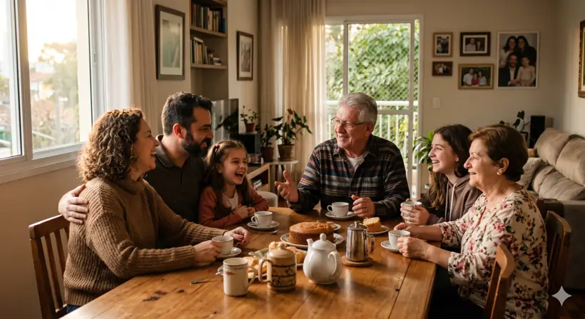 Família conversando de forma harmoniosa